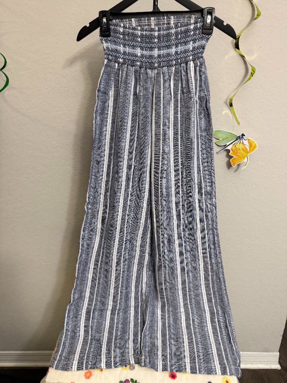 Rewash Striped Linen-Blend Wide-Leg Smocked Pants